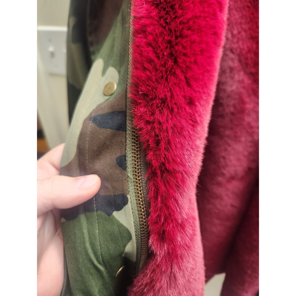 Charlotte b Camo Parka Jacket Red Faux Fur Lined Hooded Military Coat Womens - Picture 5 of 6